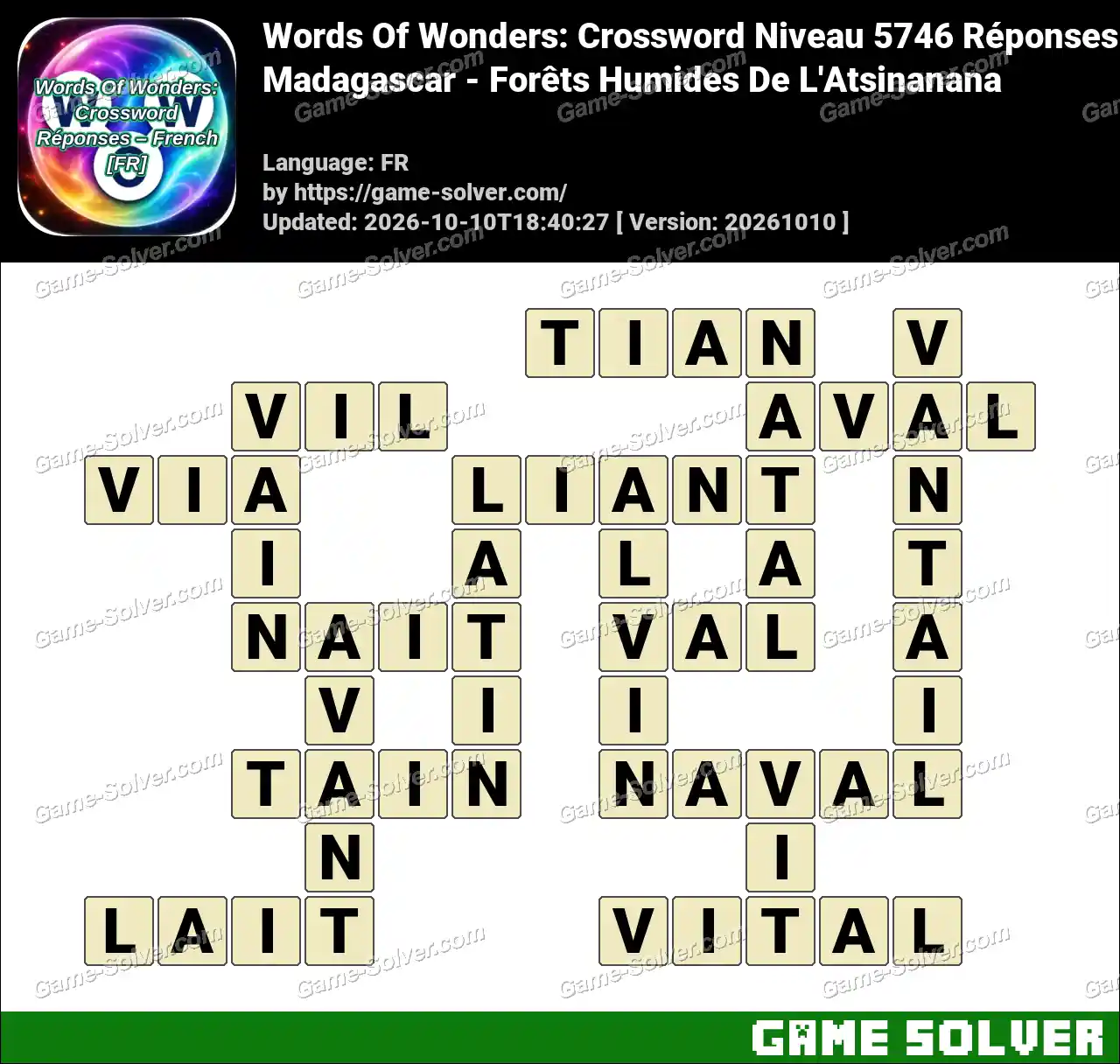 Words Of Wonders: Crossword Niveau 5746 Réponses – Madagascar – Forêts Humides De L’Atsinanana